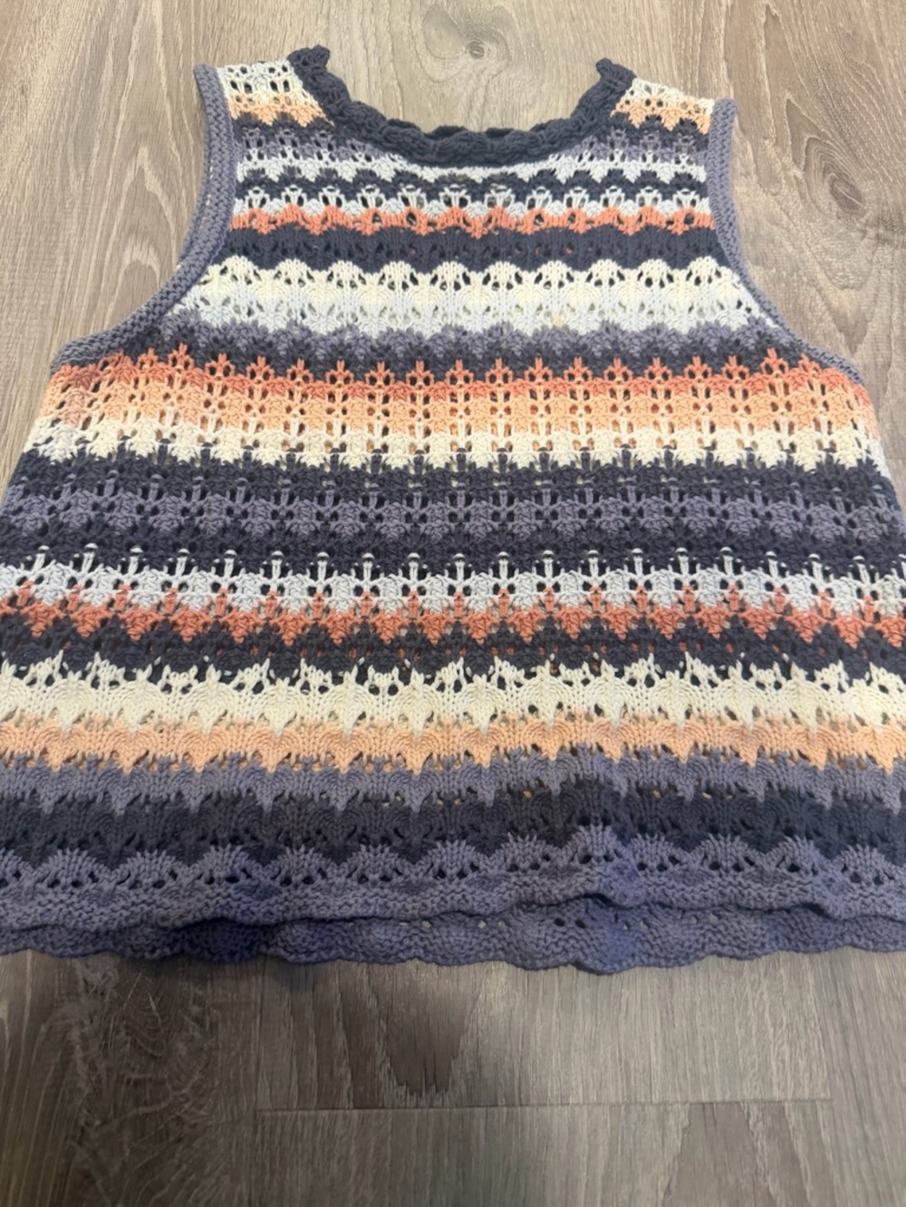 Universal Thread Crochet Stripe Tank Top in Peach, Cream & Gray